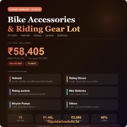 Flipkart Liquidation Lot | 70 Units Bike Accessories & Riding Gear | Helmets, Gloves, Jackets, Batteries | STUDDS, Royal Enfield, LS2, Amaron & More | MRP ₹1,46,013 | BA-70